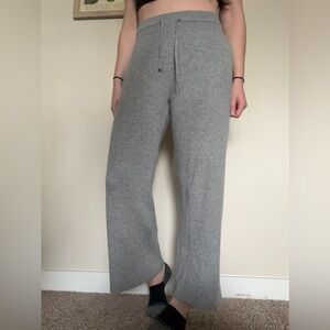 UNIQLO heather gray ribbed wide leg sweatpants drawstring relaxed fit